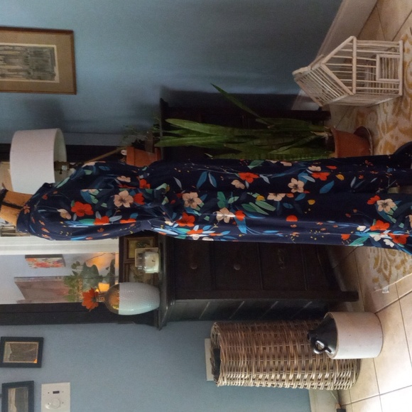 Nannette Lepore Dark Navy Floral Print Patio Maxi Button Up Dress NWT - Picture 7 of 14